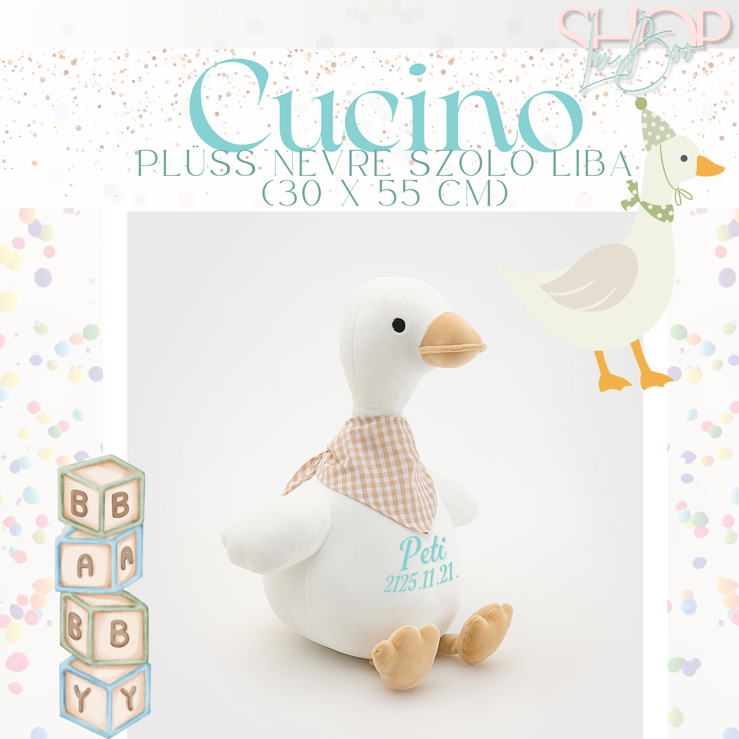 Cucino - Plüss névre szóló liba (30x55 cm)