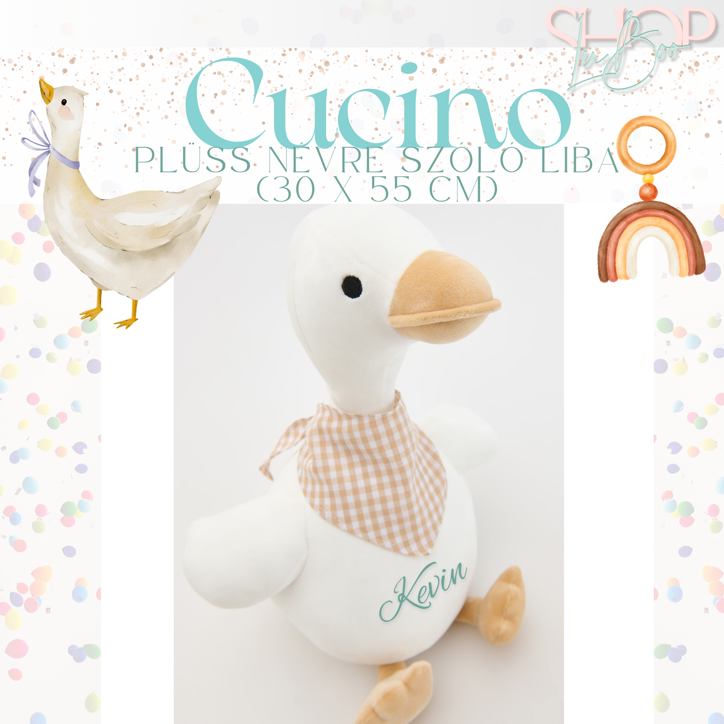 Cucino - Plüss névre szóló liba (30x55 cm)