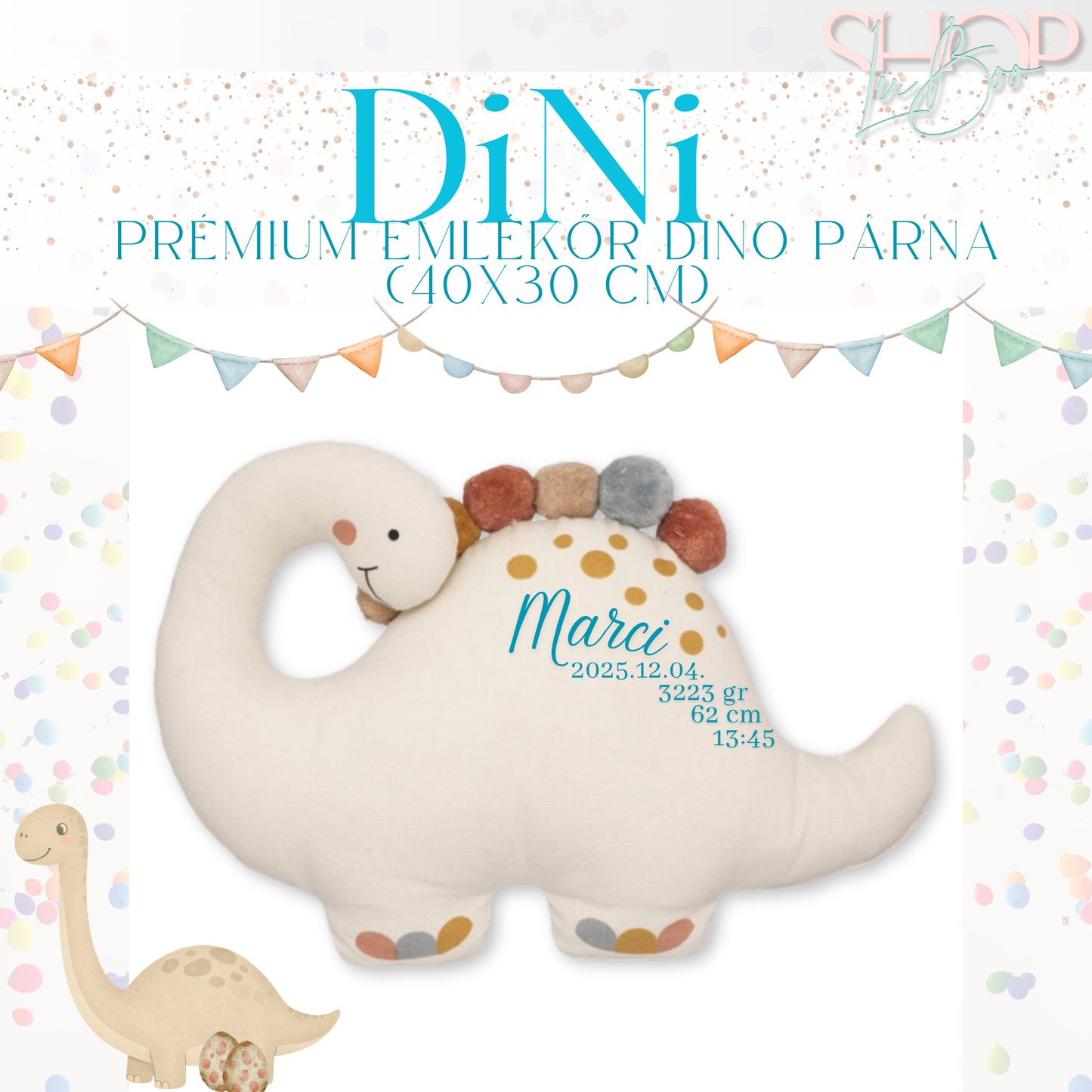 Dini - Prémium emlékőr dino párna (40x30 cm)