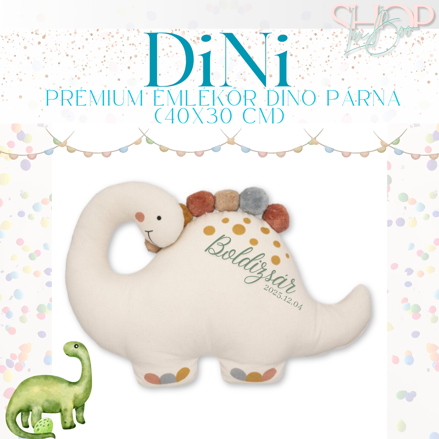 Dini - Prémium emlékőr dino párna (40x30 cm)