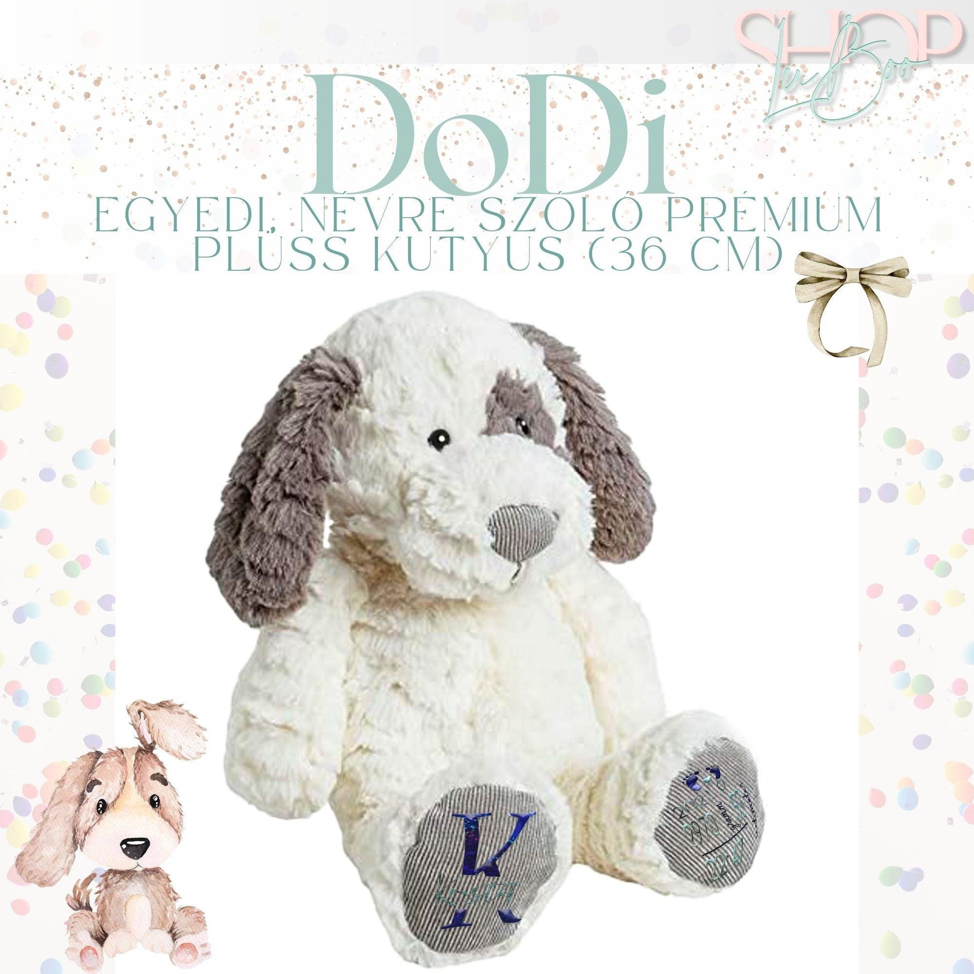 Dodi - Egyedi, névre szóló prémium plüss kutyus (36 cm) - ShopLuBoo