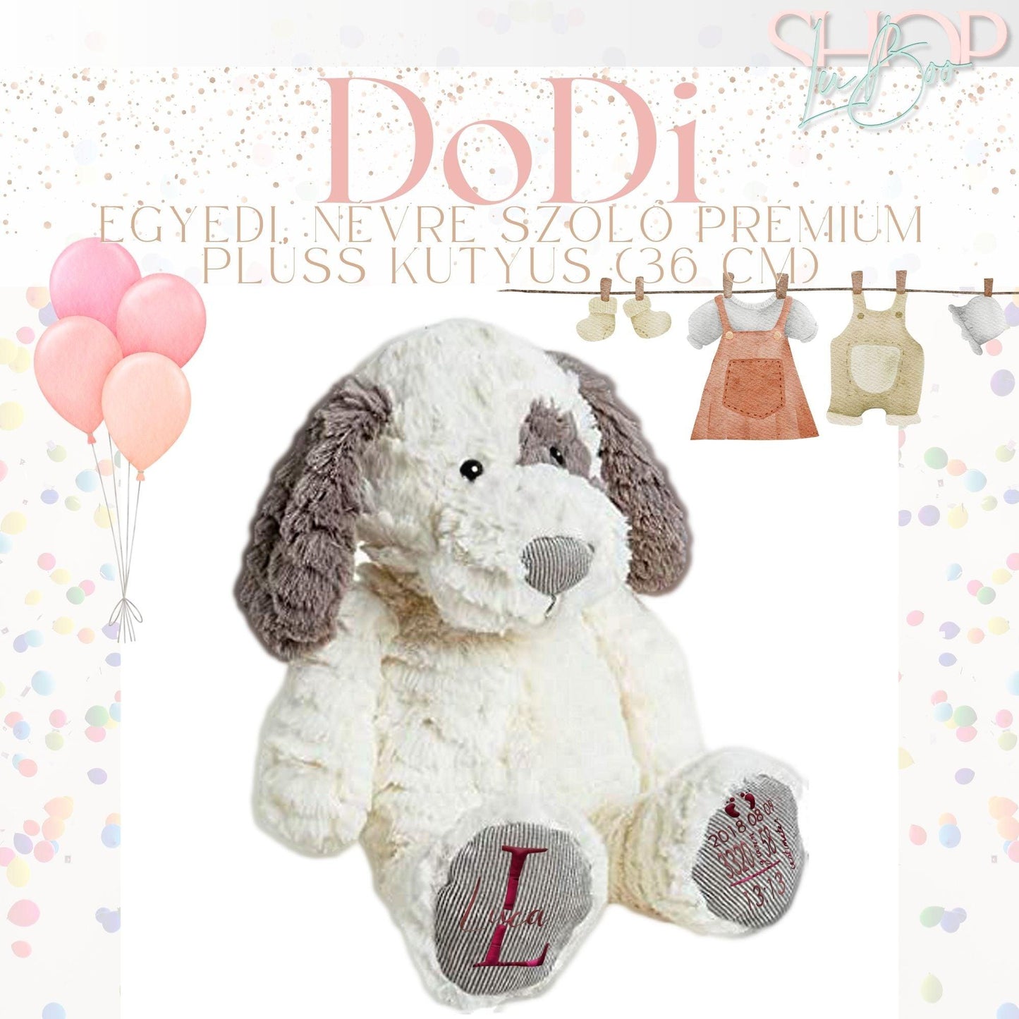 Dodi - Egyedi, névre szóló prémium plüss kutyus (36 cm) - ShopLuBoo