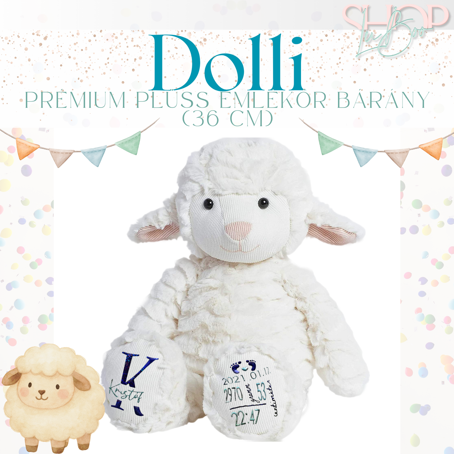 Dolli - Prémium plüss emlékőr bárány (36 cm)