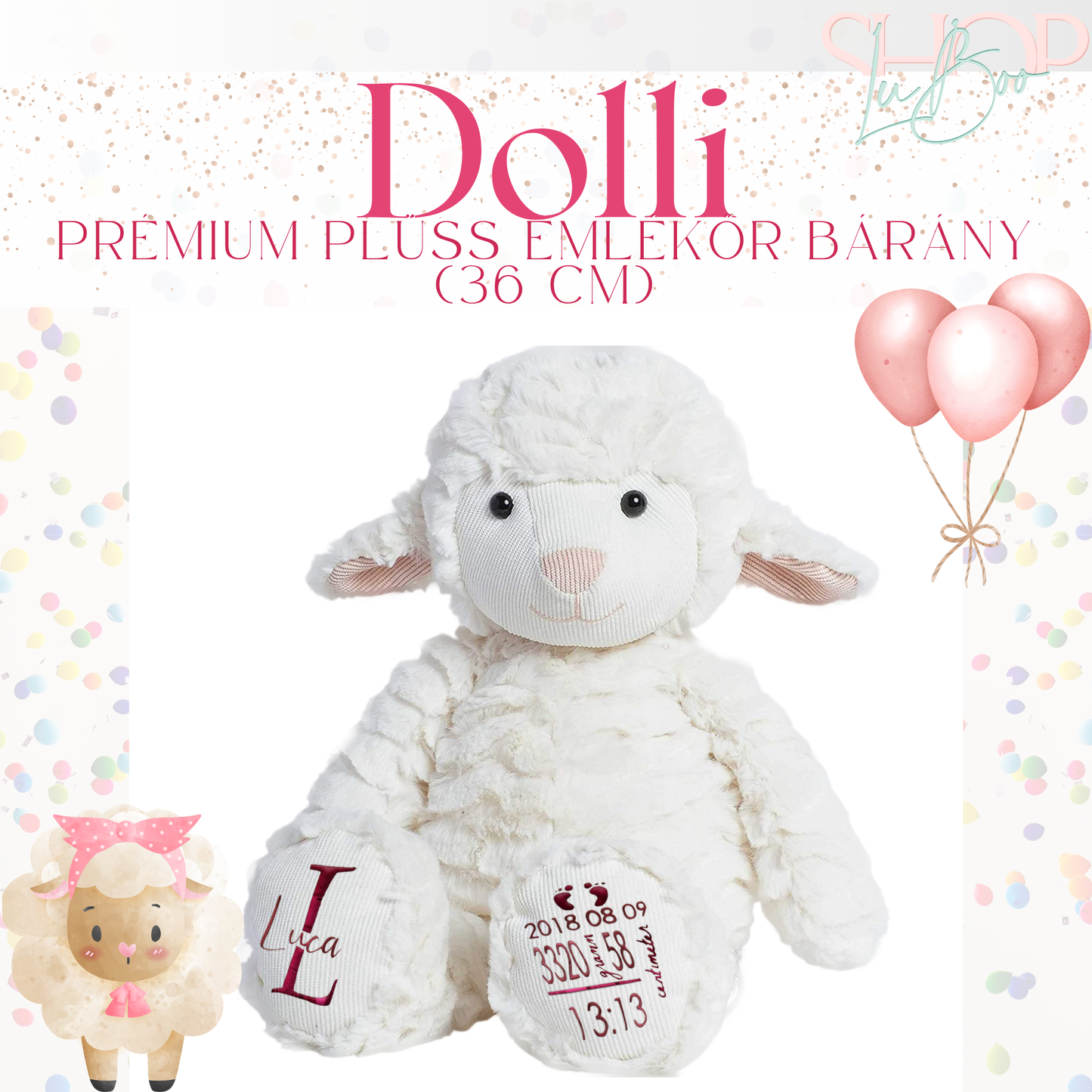 Dolli - Prémium plüss emlékőr bárány (36 cm)