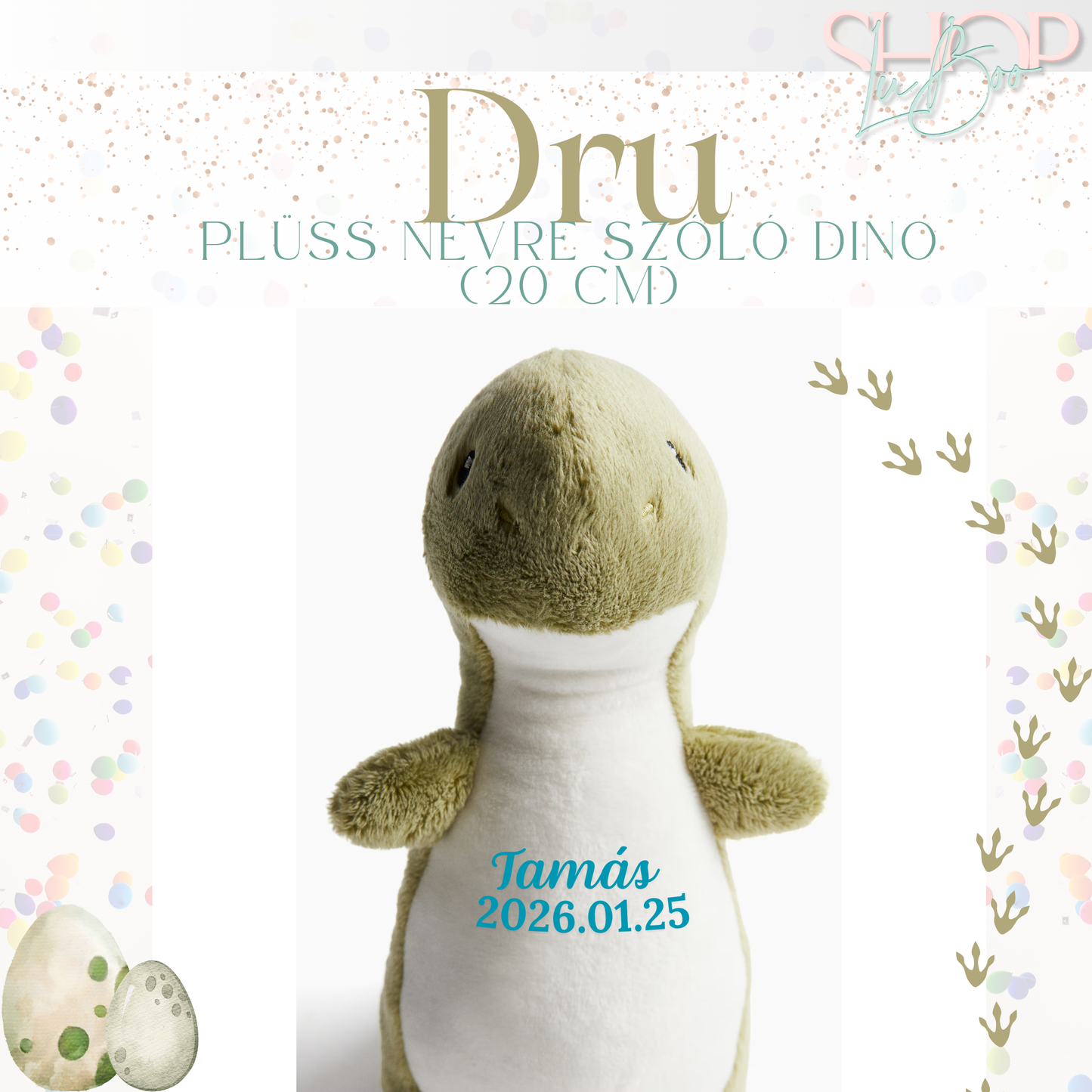 Dru - Személyre szabott plüss dinoszaurusz emlékőr (20 cm)