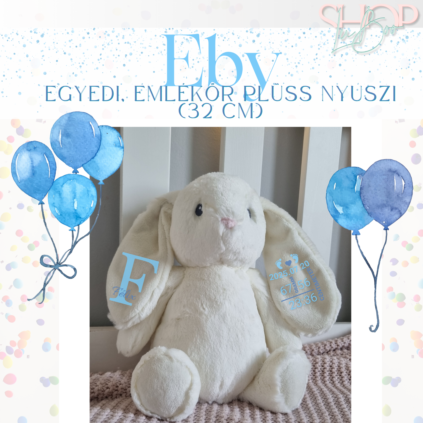Eby - Egyedi, emlékőr plüss nyuszi (32 cm)