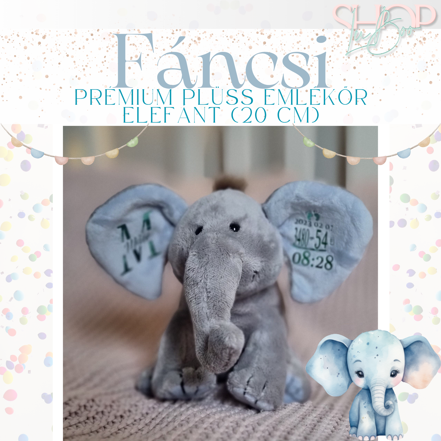 Fáncsi - Prémium plüss emlékőr elefánt (20 cm)