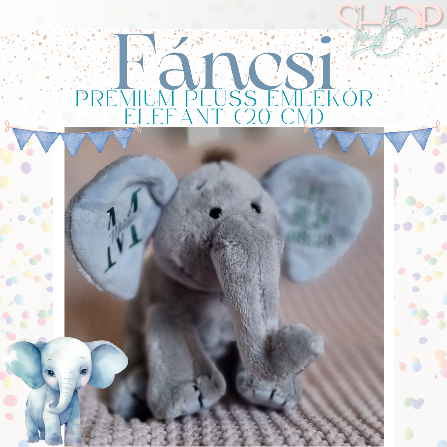 Fáncsi - Prémium plüss emlékőr elefánt (20 cm)