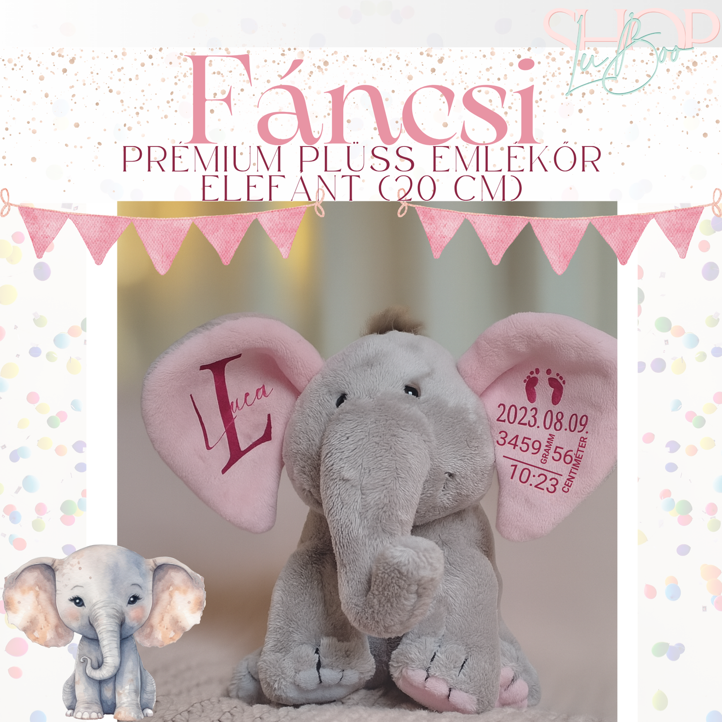 Fáncsi - Prémium plüss emlékőr elefánt (20 cm)