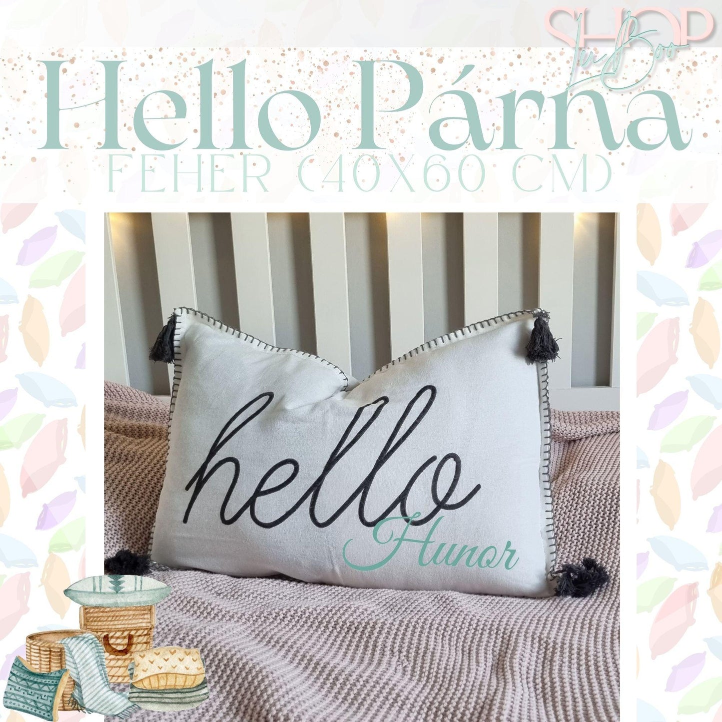 Hello Párna - Fehér (40x60 cm) - ShopLuBoo