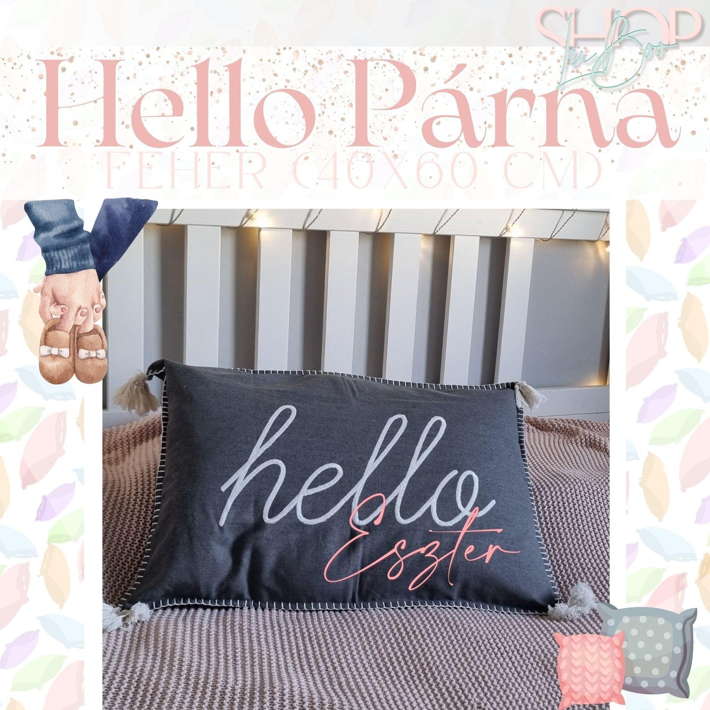 Hello Párna - Szürke (40x60 cm) - ShopLuBoo