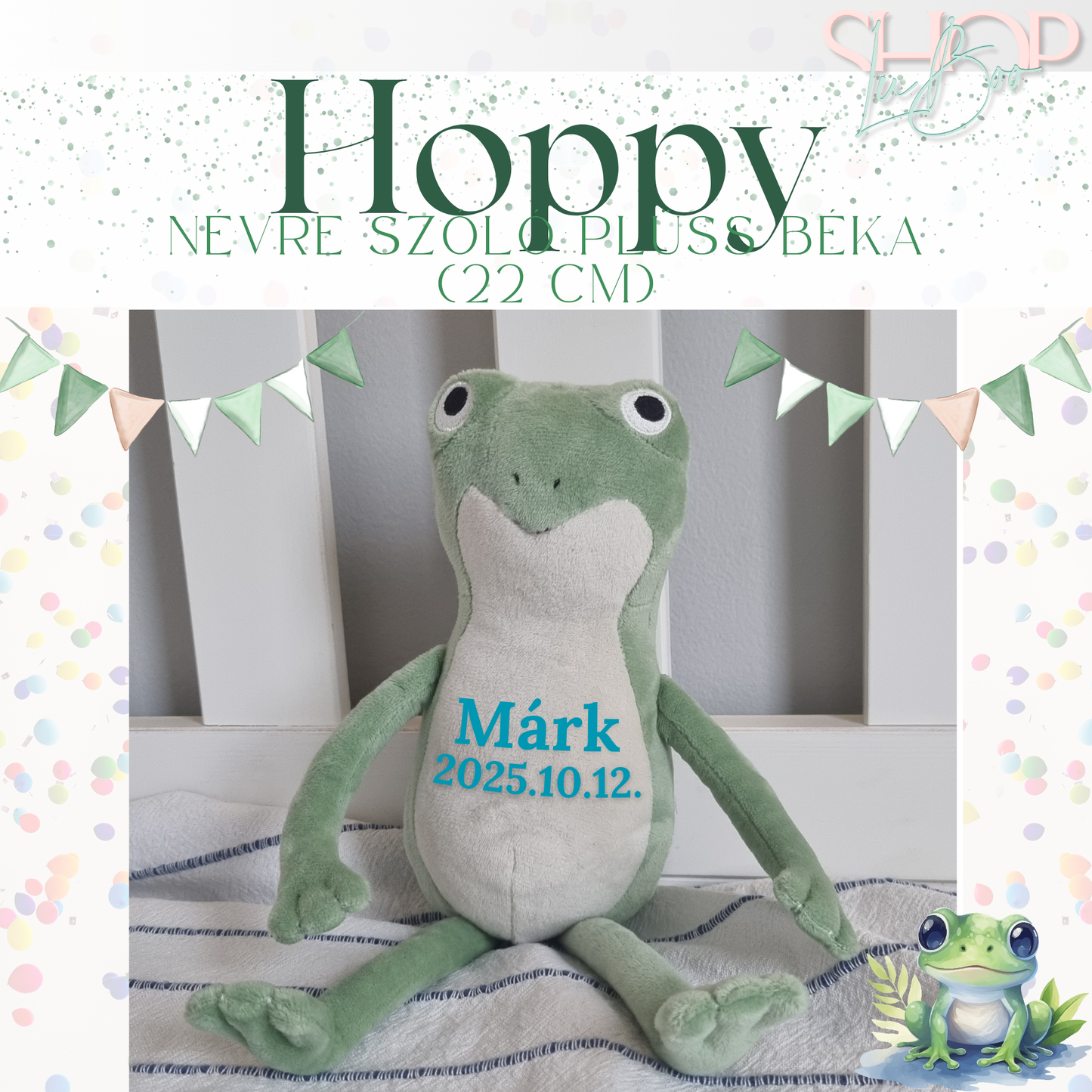 Hoppy  - Névre szóló plüss béka (22 cm)