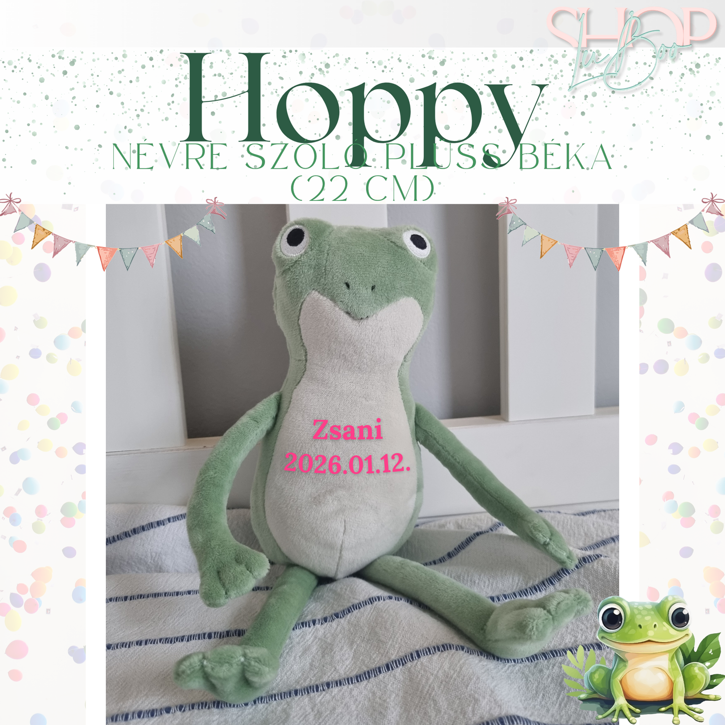 Hoppy  - Névre szóló plüss béka (22 cm)