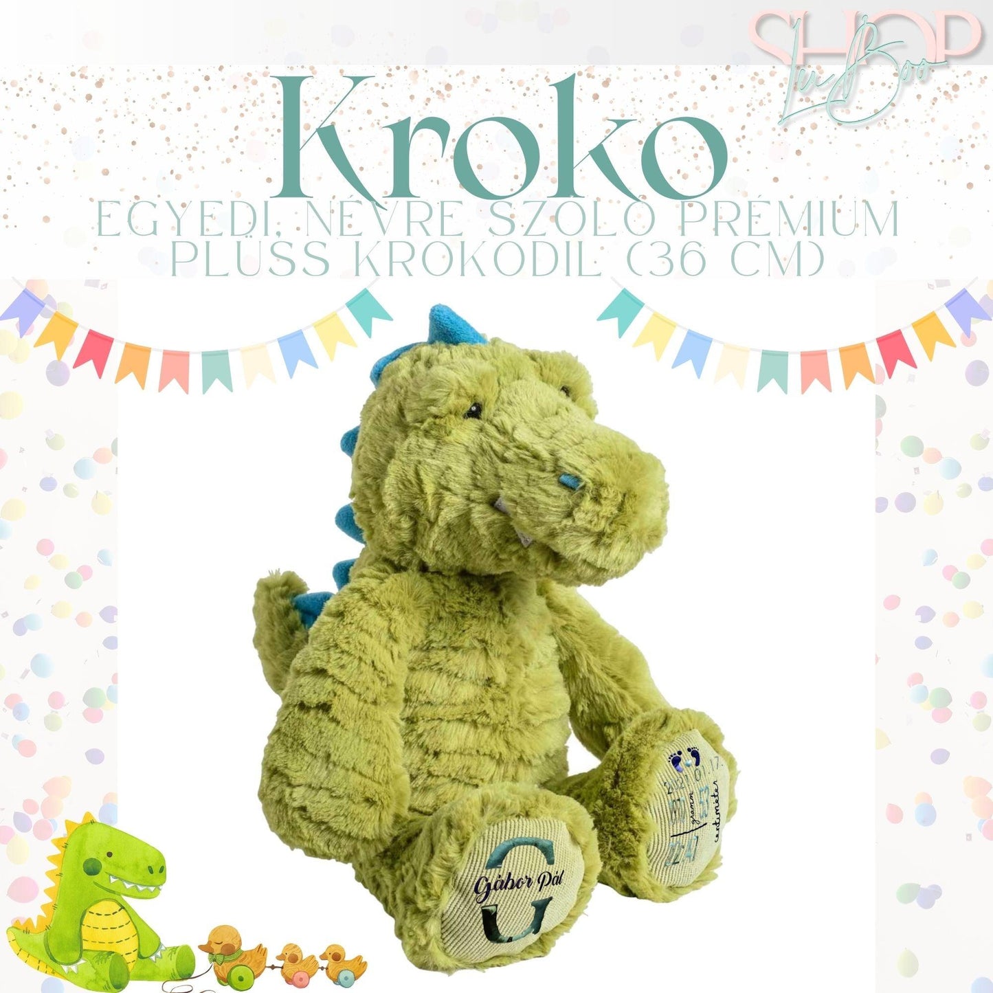 Kroko- Egyedi, névre szóló prémium plüss krokodil (36 cm) - ShopLuBoo