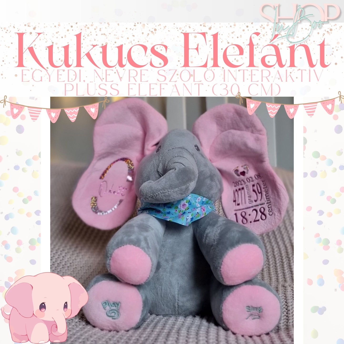 Kukucs Elefánt - Interaktív emlékőr plüss elefánt (30 cm)