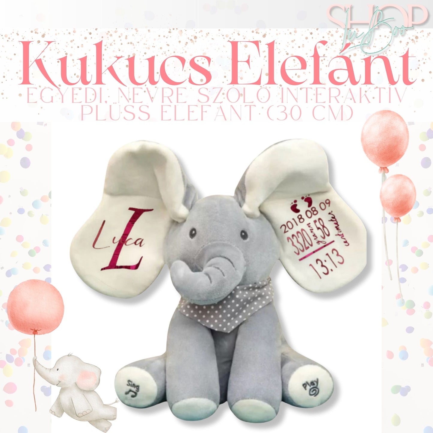 Kukucs Elefánt - Interaktív emlékőr plüss elefánt (30 cm)