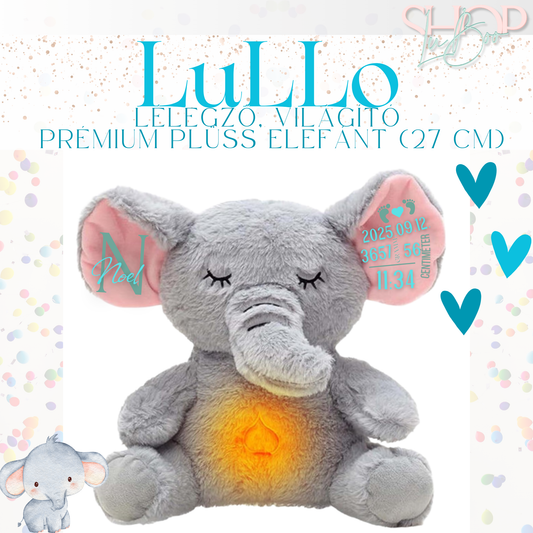LuLLo - Lélegző, világító prémium plüss elefánt (27 cm)