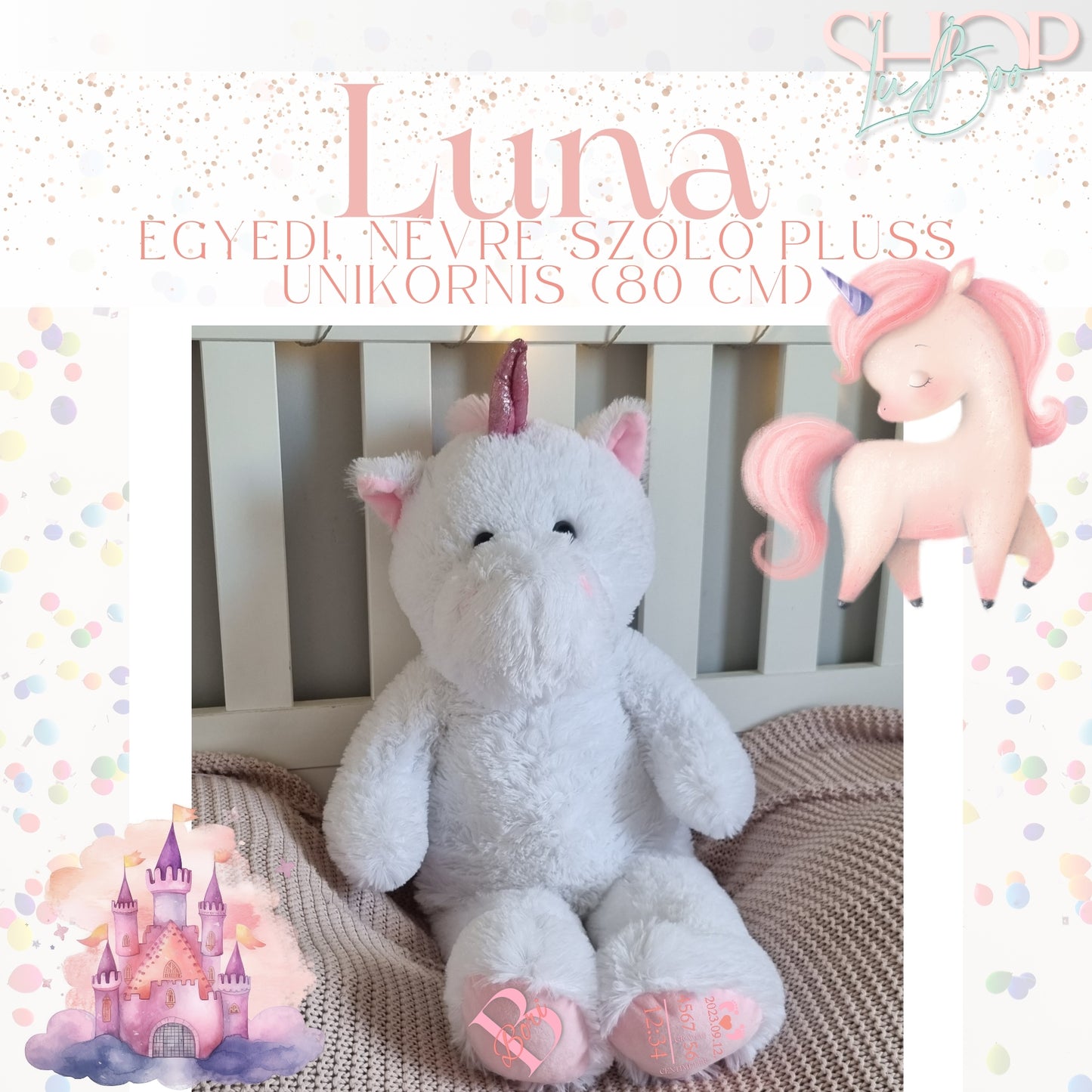 Luna - Óriás emlékőr plüss unikornis (80 cm)