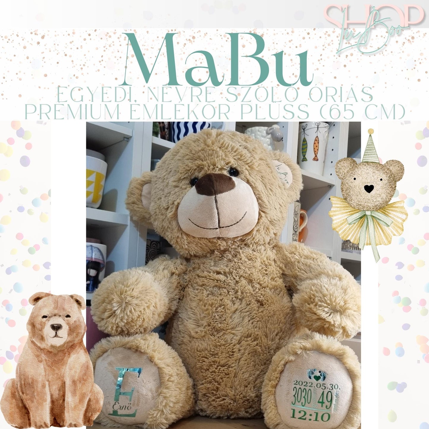 MaBu - Egyedi, névre szóló prémium emlékőr plüss (45 cm) - ShopLuBoo