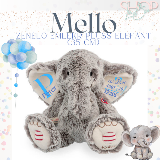 Mello - Zenélő emlékr plüss elefánt (35 cm)