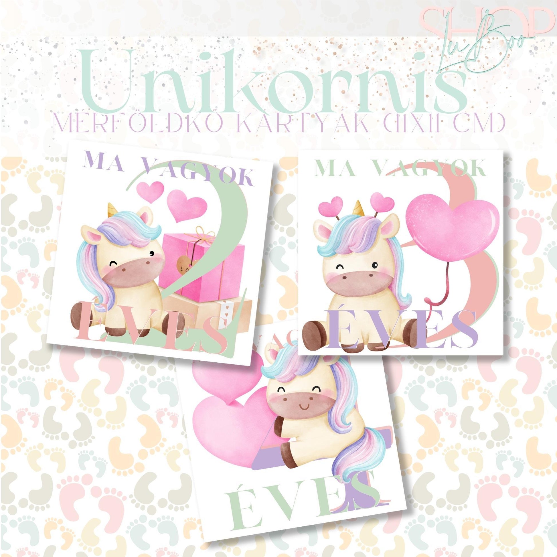 Mérföldkő kártyák - Unikornis (11x11 cm) - ShopLuBoo