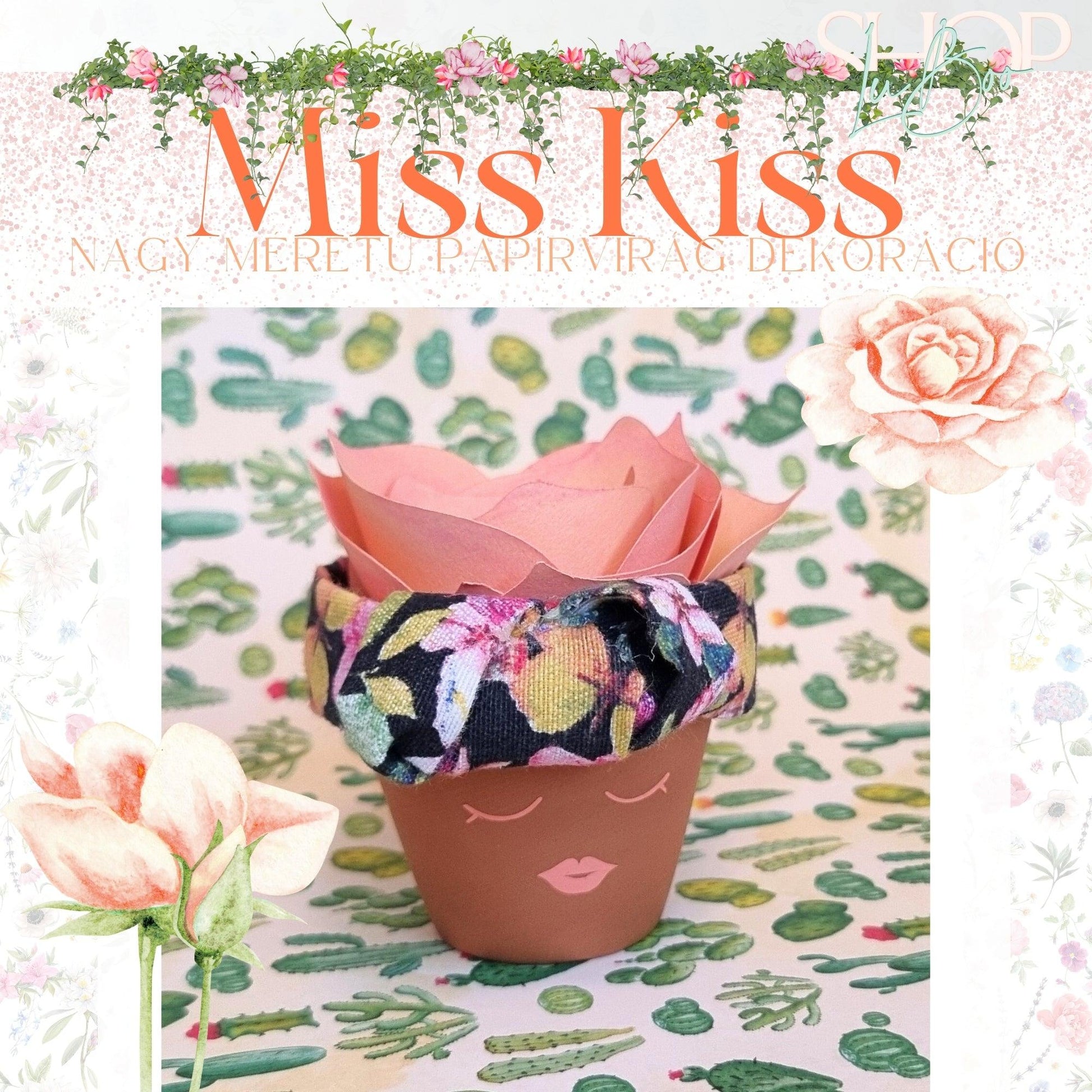 Miss Kiss - Egyedi, nagy méretű papírvirág dekoráció (9 cm) - ShopLuBoo