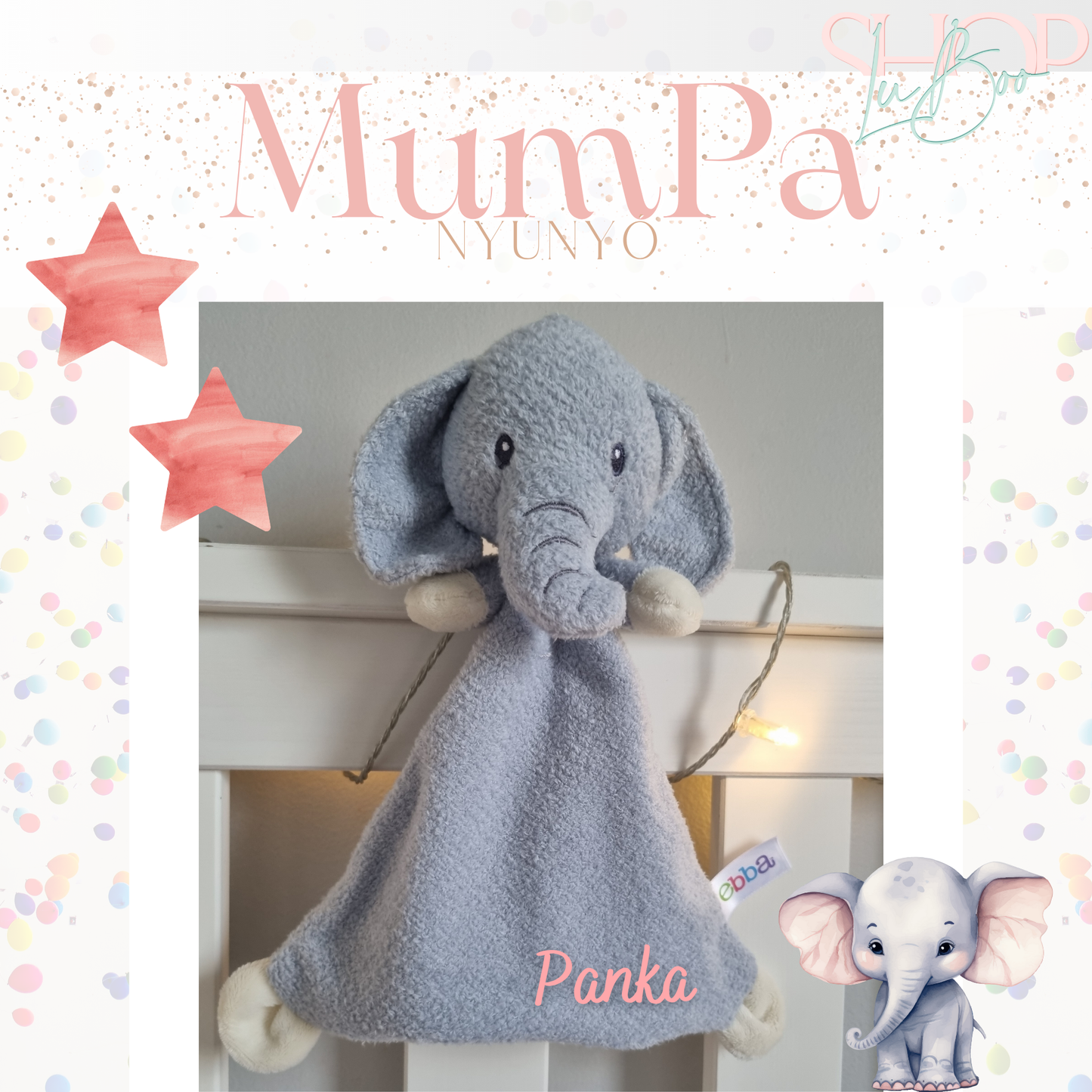 MumPa névre szóló elefánt nyúnyó (26 cm)