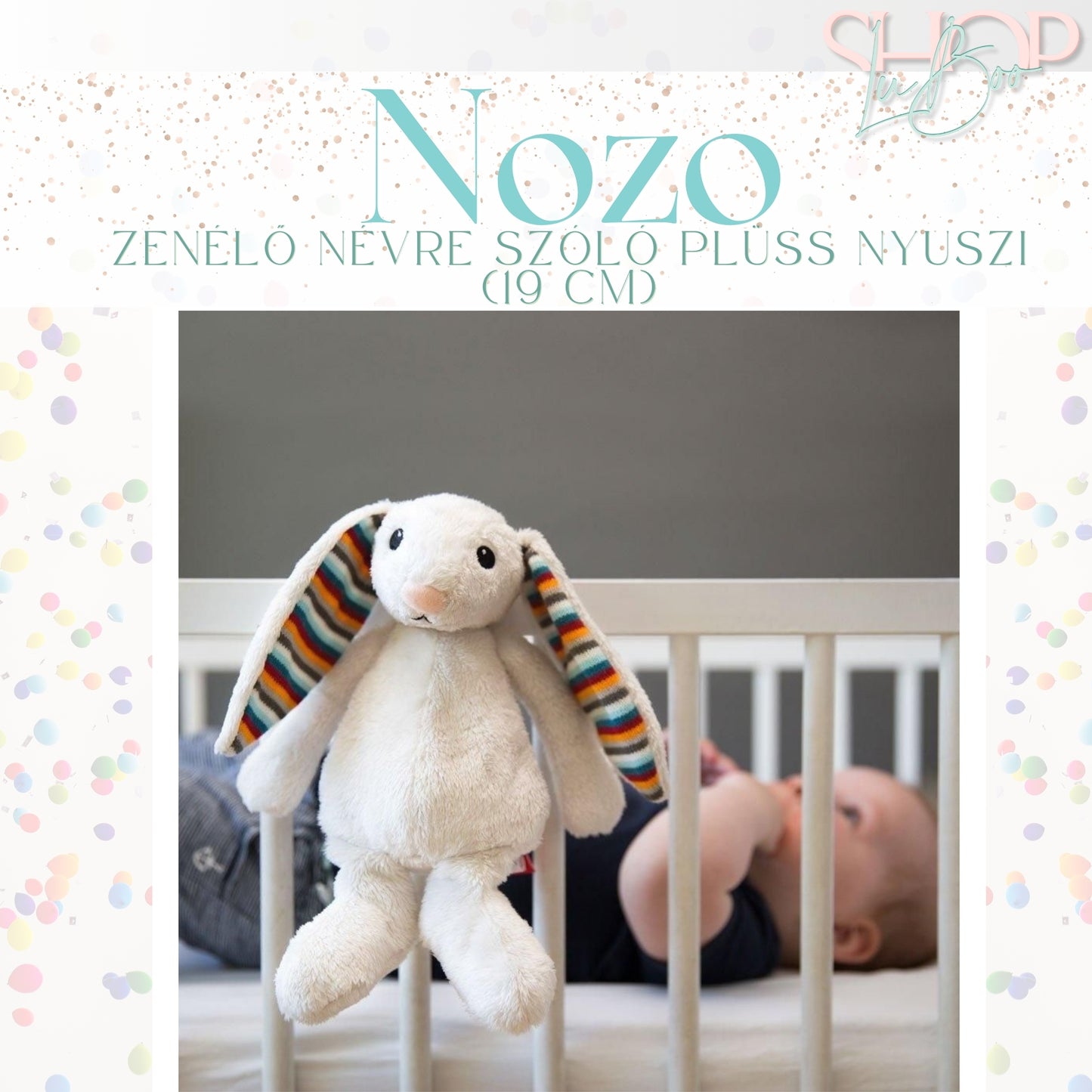 Nozo - Zenélő névre szóló plüss nyuszi (19 cm)