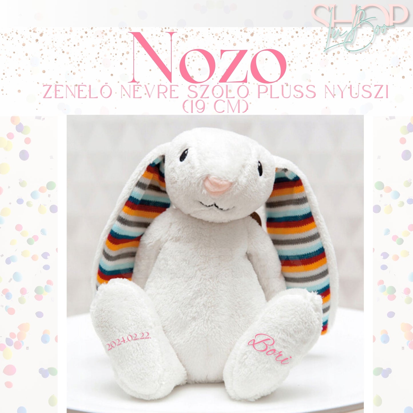 Nozo - Zenélő névre szóló plüss nyuszi (19 cm)