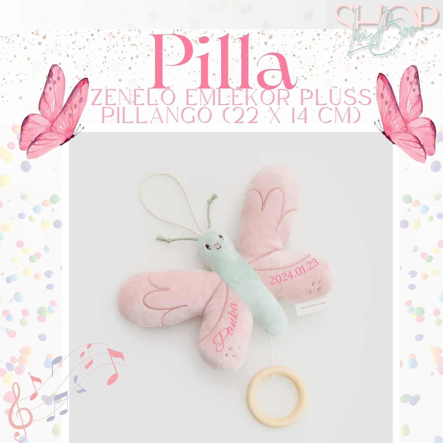Pilla - Zenélő emlékőr plüss pillangó (22x14 cm)