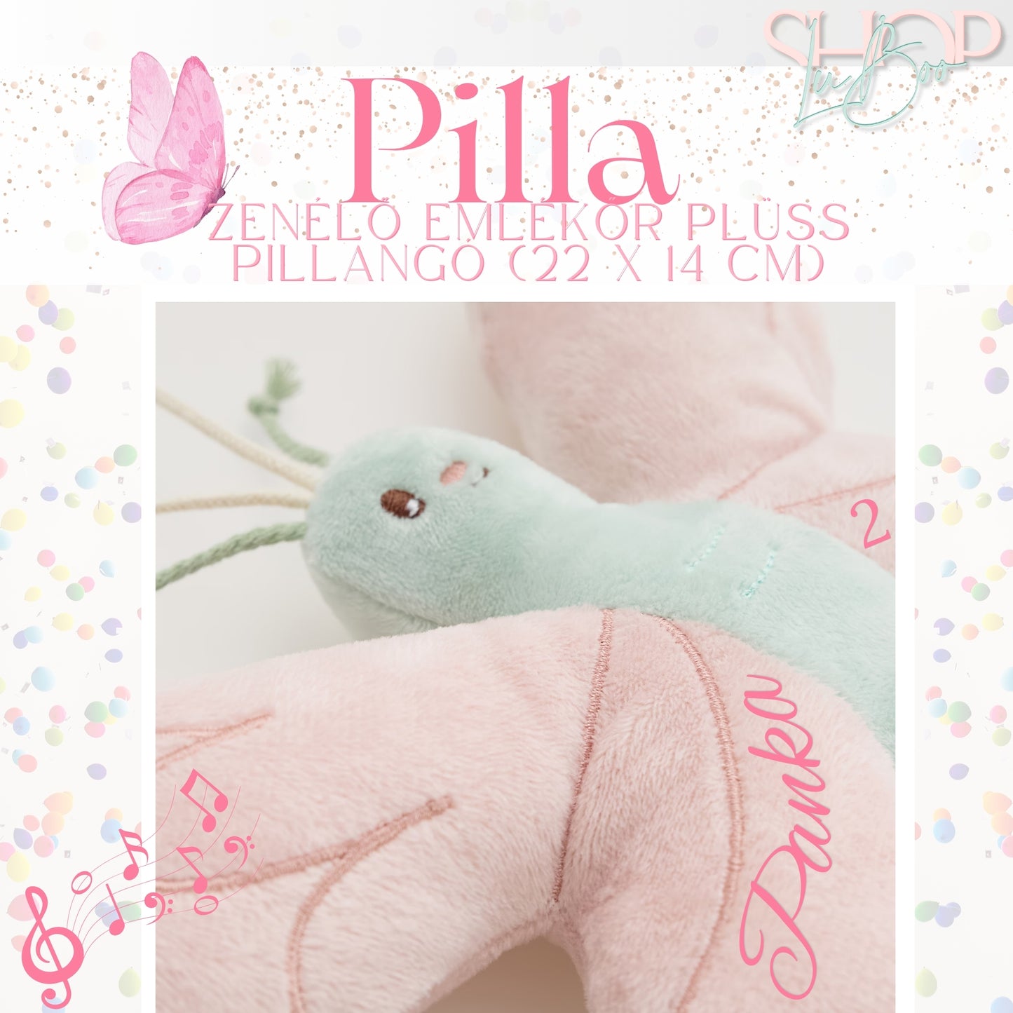 Pilla - Zenélő emlékőr plüss pillangó (22x14 cm)