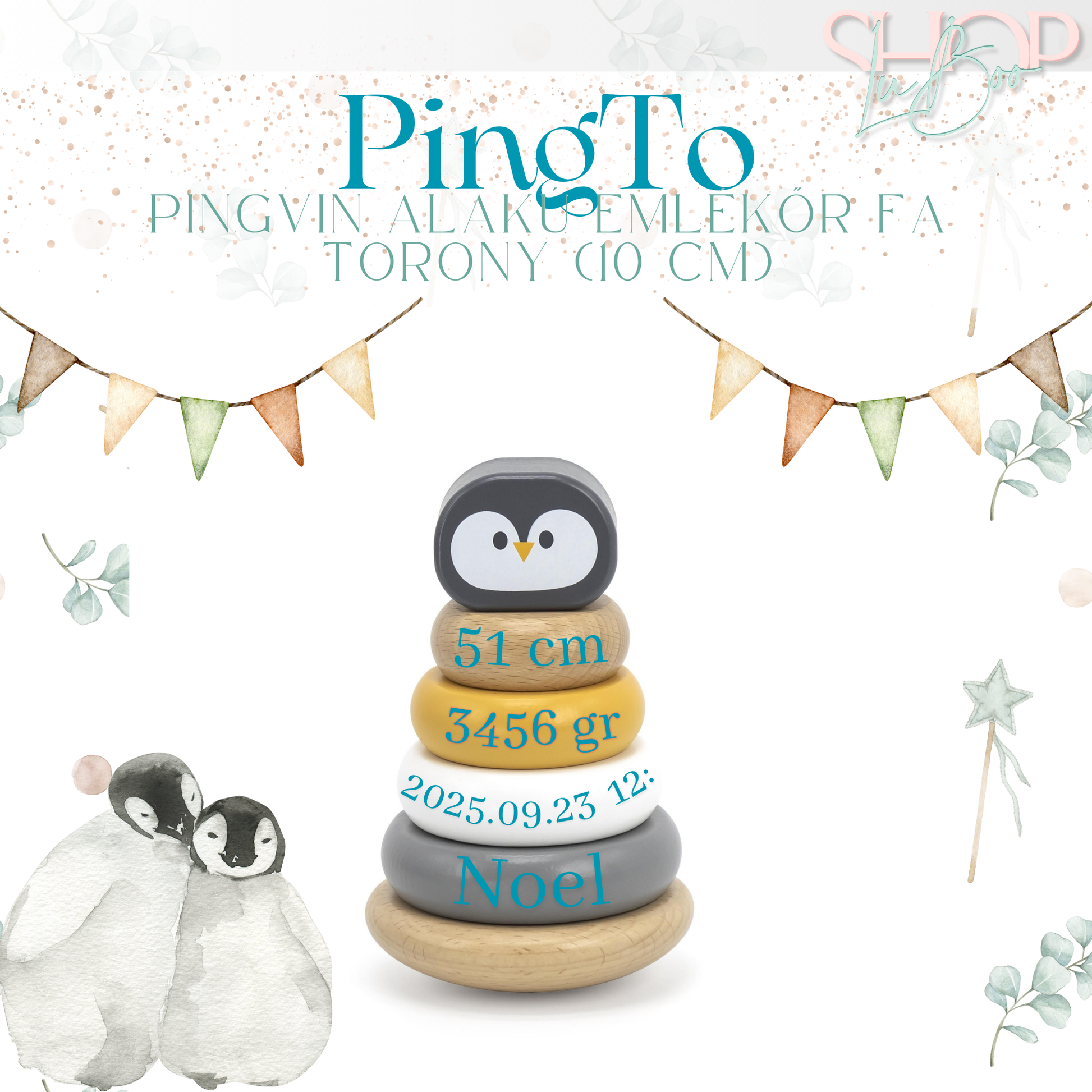 pingvines névre szóló fa torony ShopLuBoo