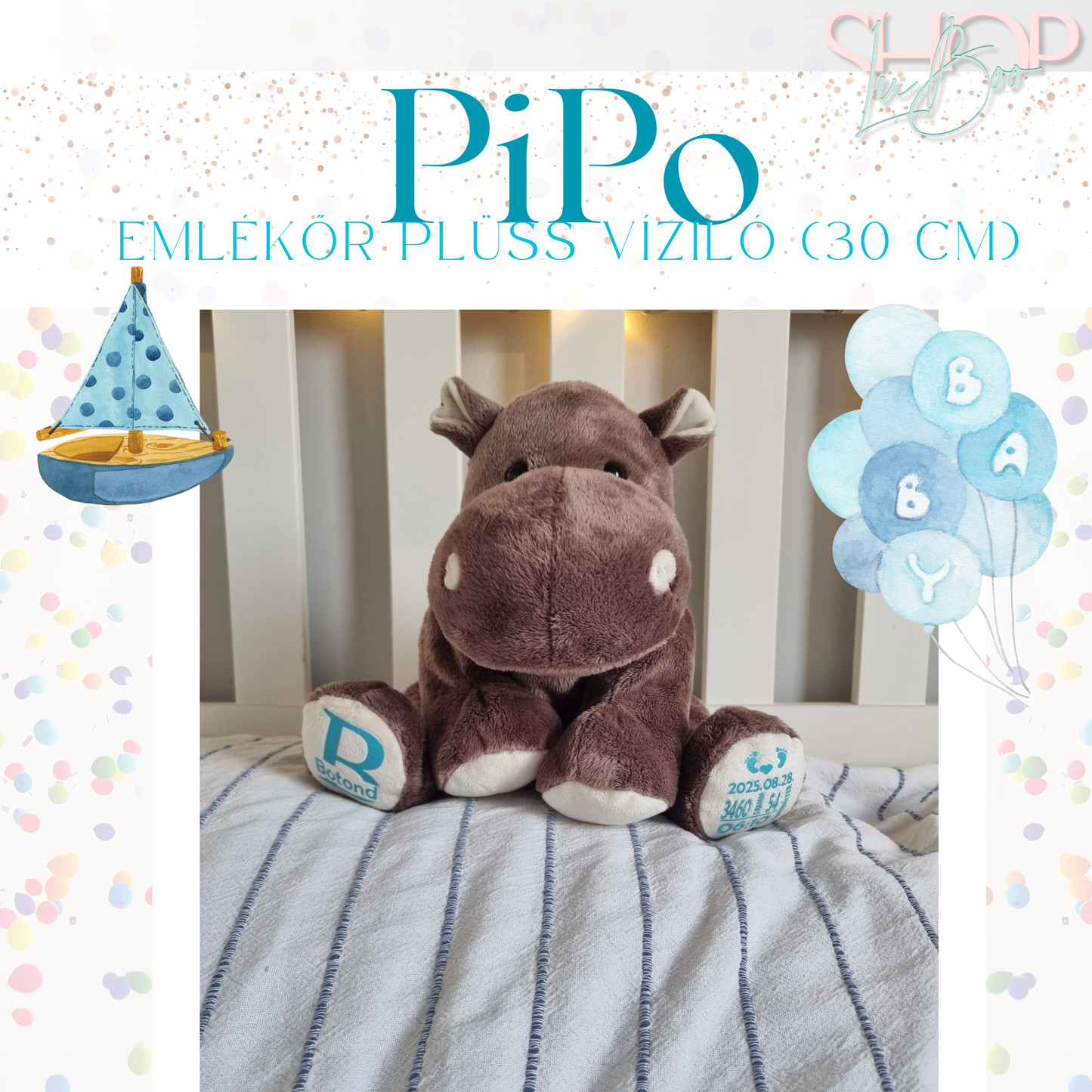 PiPo - Emlékőr plüss víziló (30 cm)