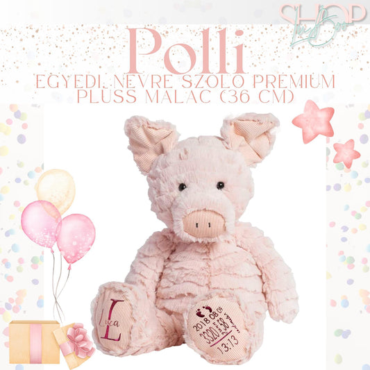 Polli - Egyedi, névre szóló prémium plüss malac (36 cm) - ShopLuBoo