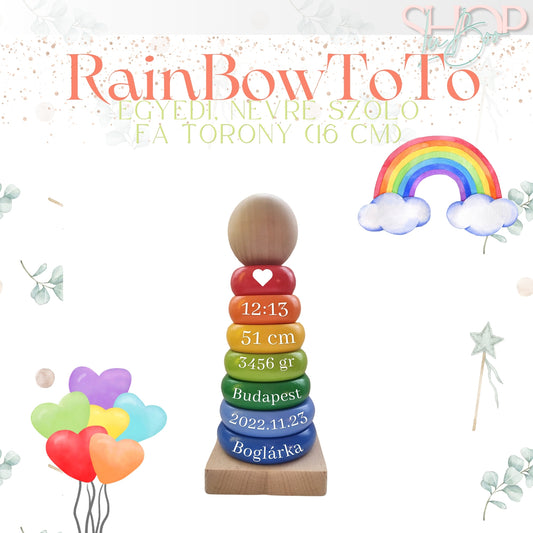 RainBowToTo - Egyedi, névre szóló fa torony (16 cm) - ShopLuBoo