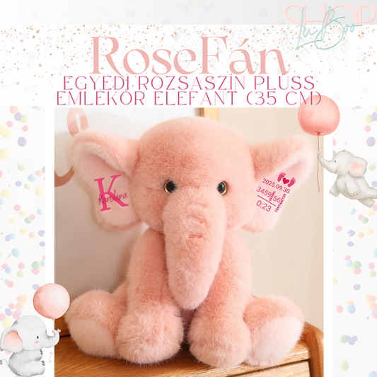 RoseFán - Egyedi rózsaszín plüss emlékőr elefánt (35 cm)