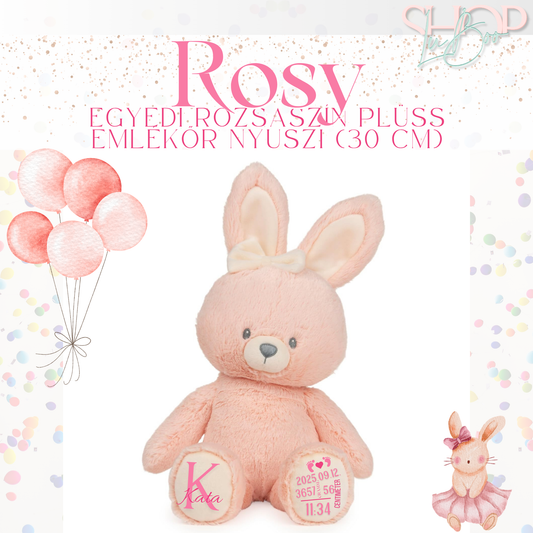 Rosy - Egyedi rózsaszín plüss emlékőr nyuszi (30 cm)