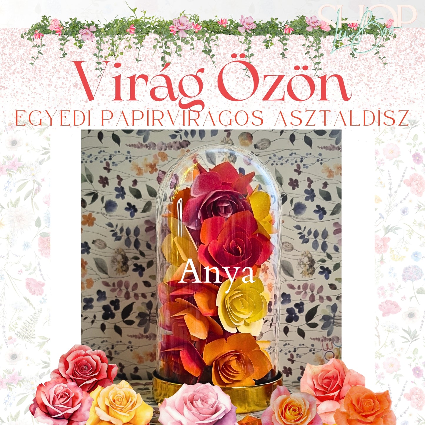 Virág Özön - Papírvirágos asztaldísz (19 cm)