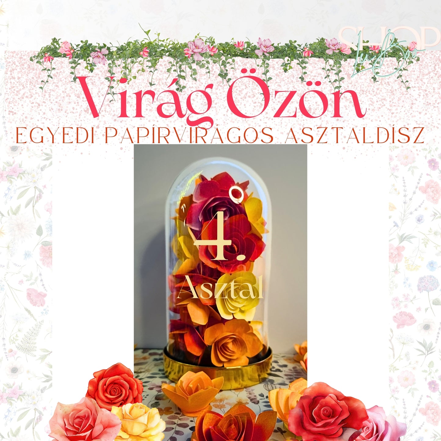 Virág Özön - Papírvirágos asztaldísz (19 cm)