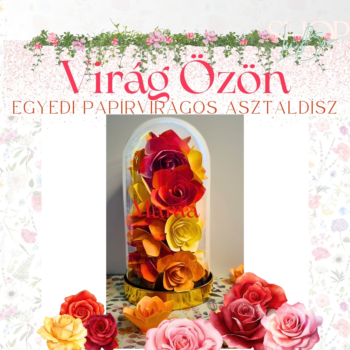 Virág Özön - Papírvirágos asztaldísz (19 cm)