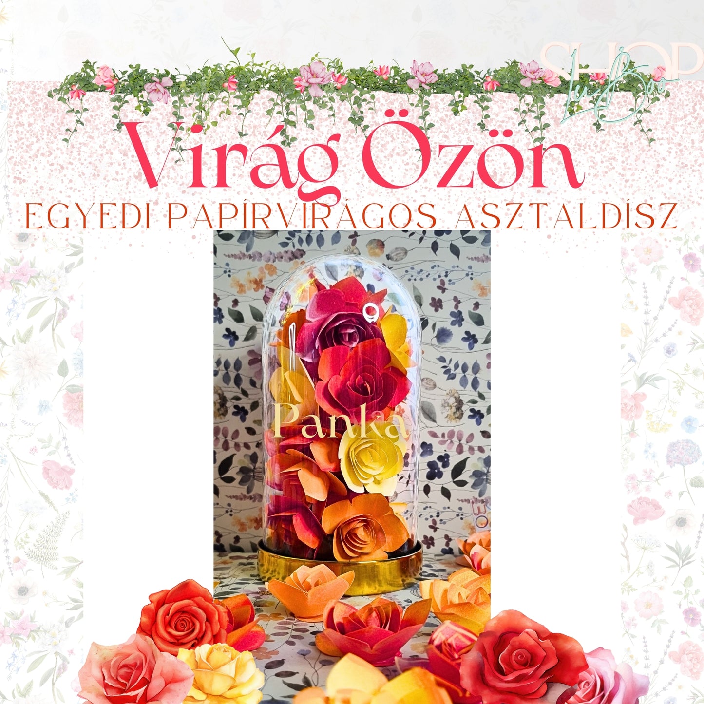 Virág Özön - Papírvirágos asztaldísz (19 cm)